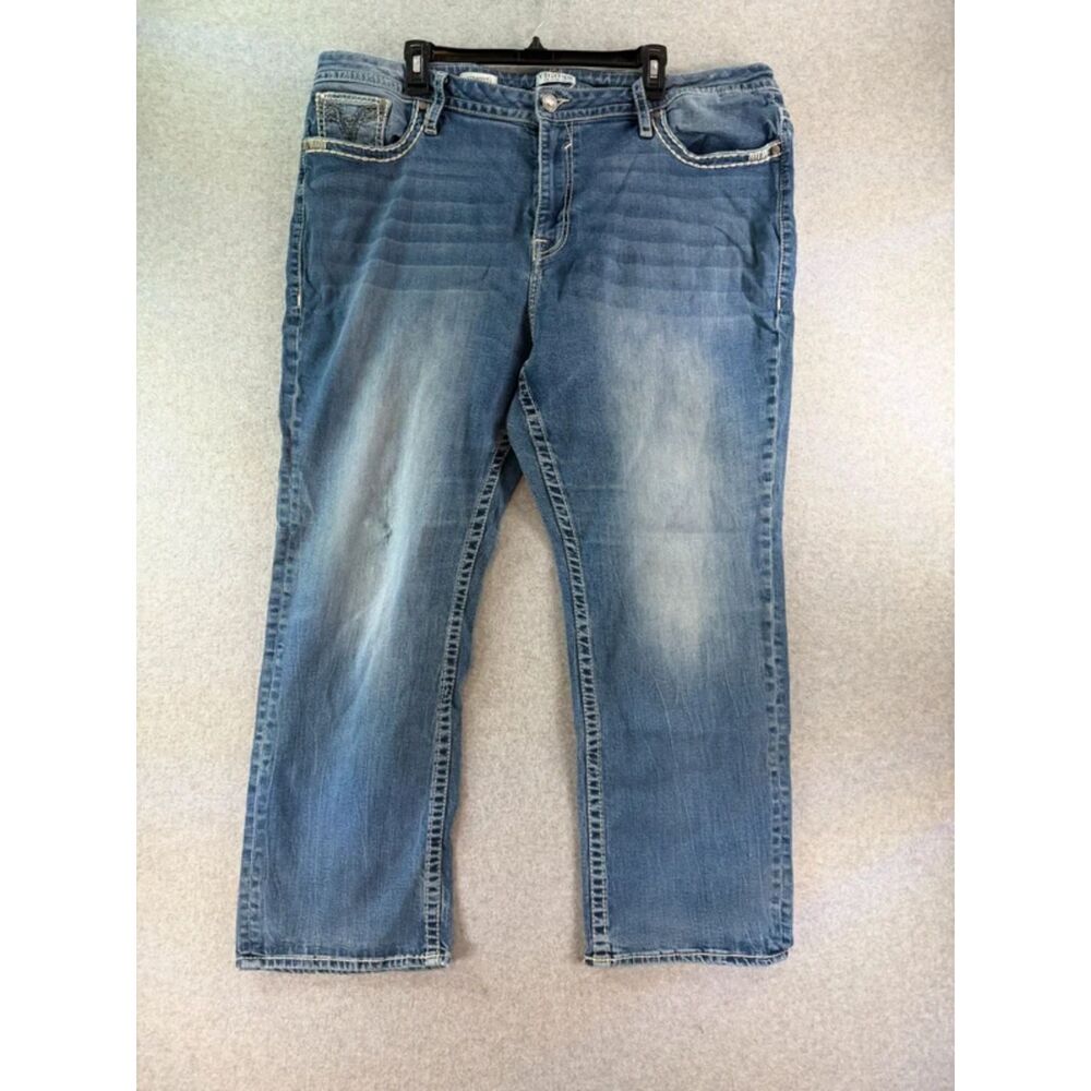 Vigoss Women’s Plus Size 24 Straight Leg Stretch Blue Jeans Embroidered 3455